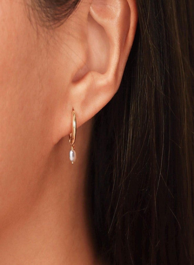 VRIUA Pearl Earrings for Women - 14K Gold Plated Dainty Hoop Teardrop Pearl Earrings - Trendy Gold Wedding Bridal Earrings for Women - Image 4
